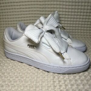 Puma Basket Classic White Patent Leather Bow‎ Sneakers Women's 8.5